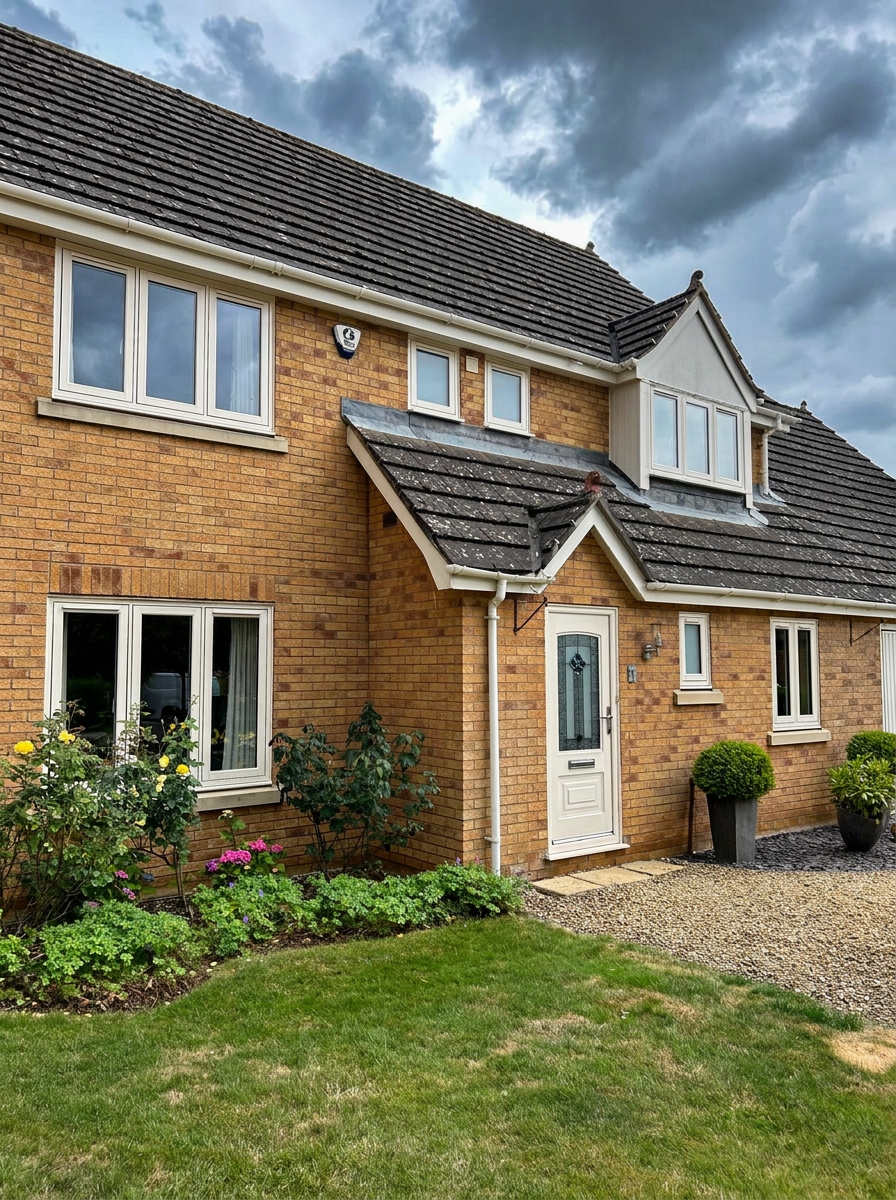 Rutland detached house with coordinated cream windows and front door across the full elevation