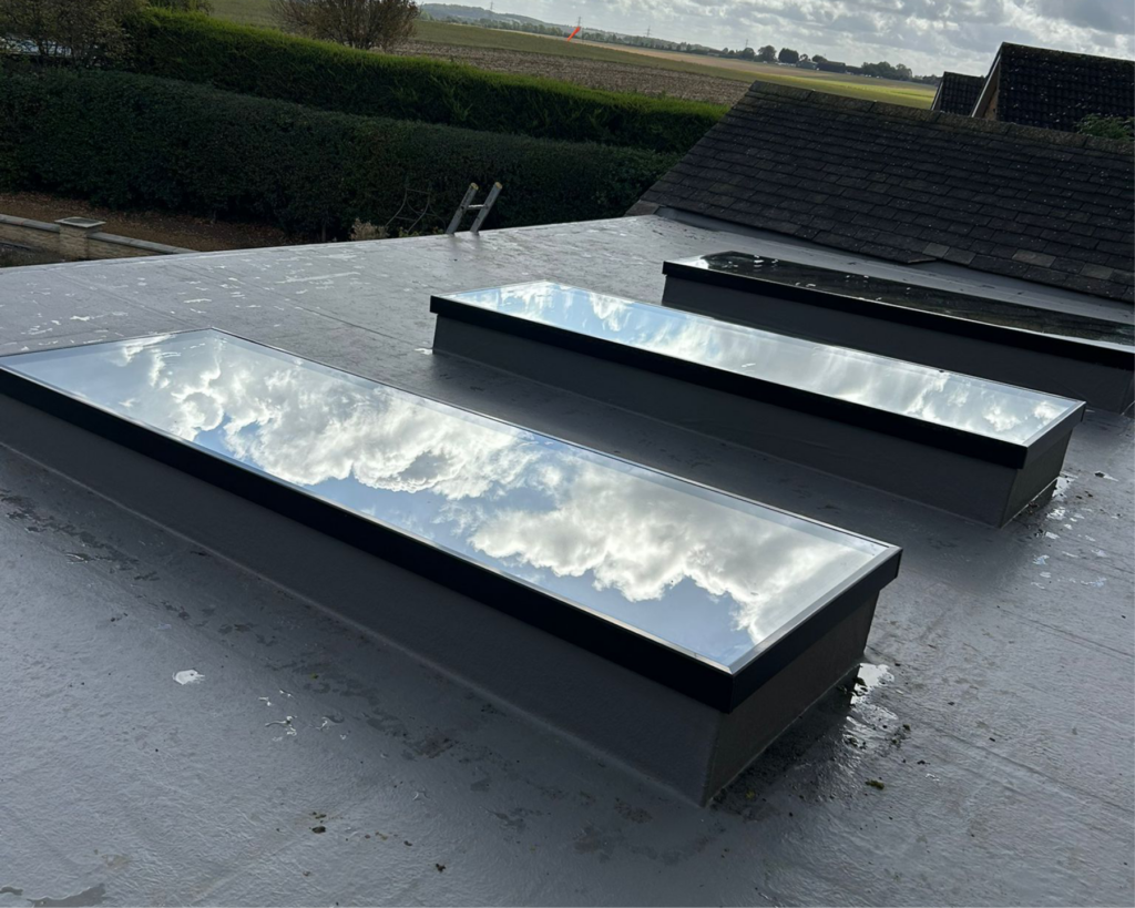 Aluminium double glazed roof lanterns installed on a flat roof in Wansford near Peterborough