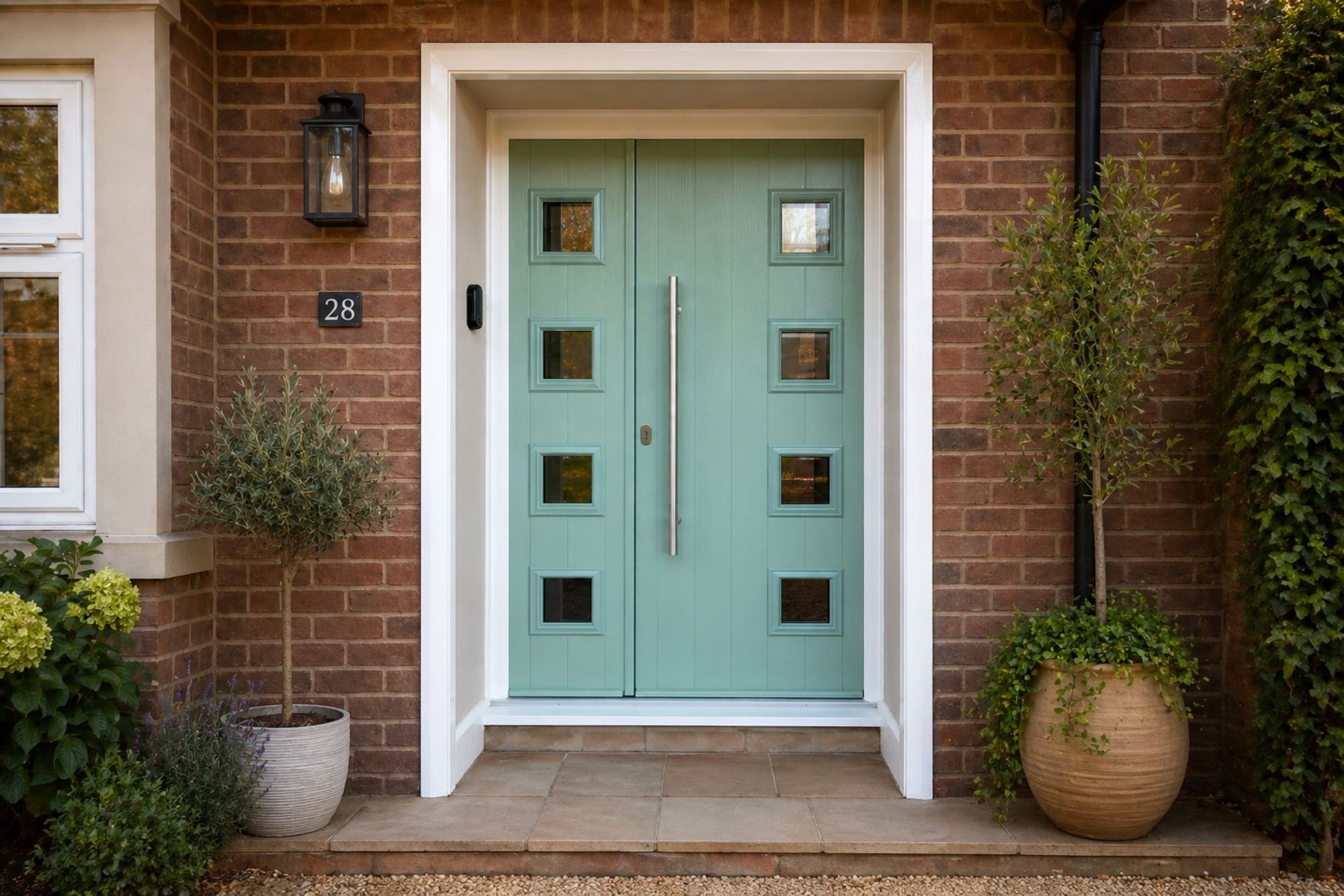 Sage green composite front door supplied and fitted in Stamford, Lincolnshire by AJ's Glass and Glazing